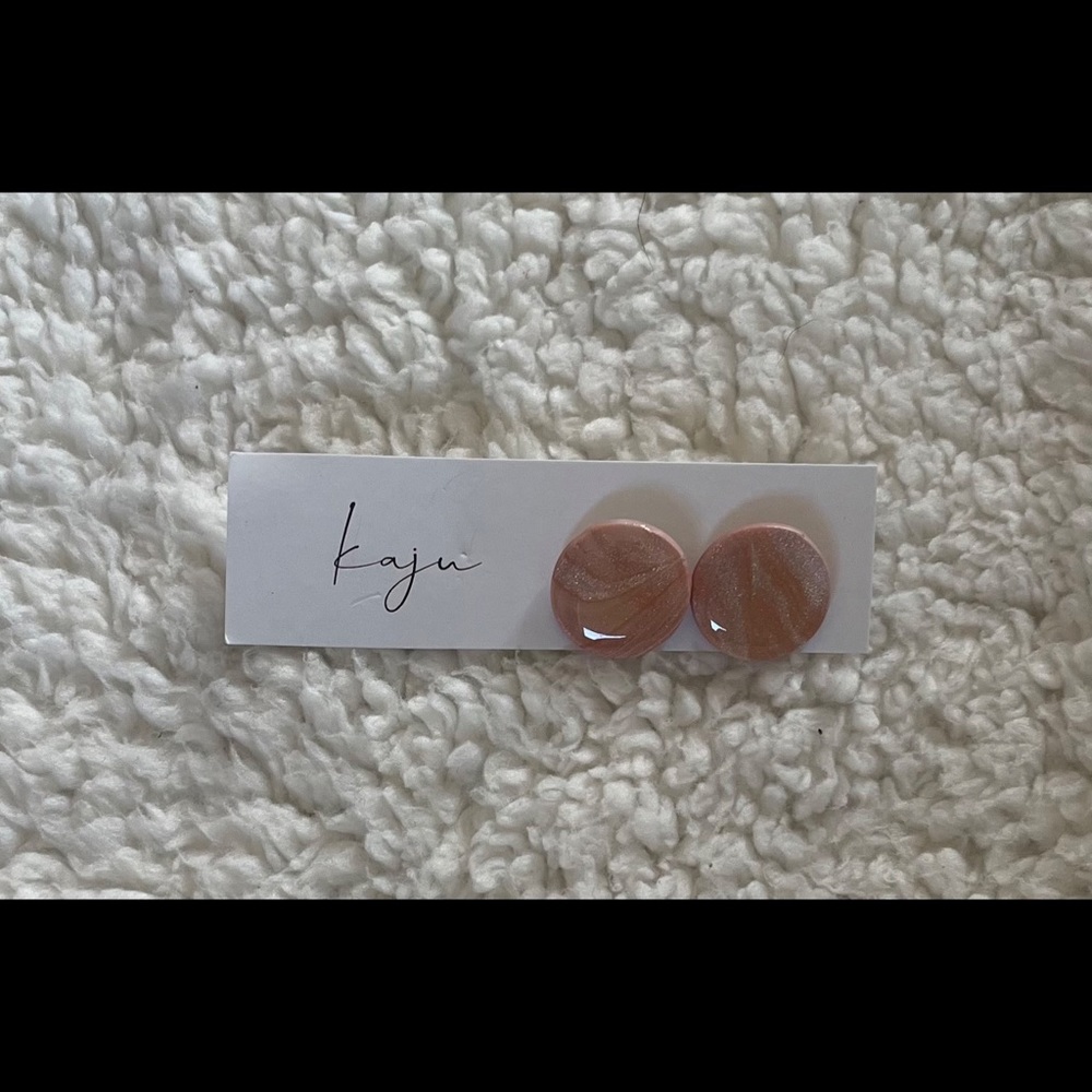 Marble Pink Pearl Stud Earrings, Resin Coated Earrings